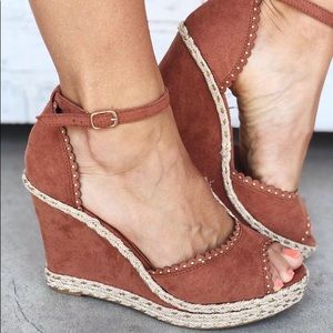 Tan Wedges with Gold Accents- New! Never worn!